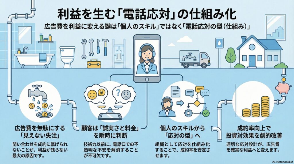【電話対応】水道修理の電話対応｜広告費をかけても受注できない「見えない失注」の正体