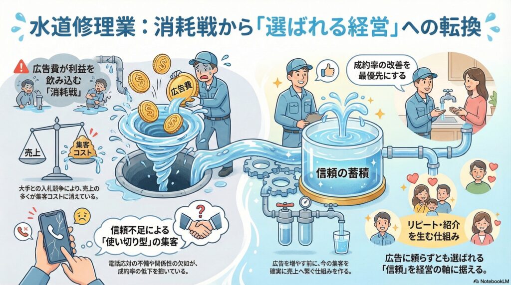 【収益改善】水道修理の広告費と利益率｜売上はあるのに利益が残らない「消耗戦」の構造