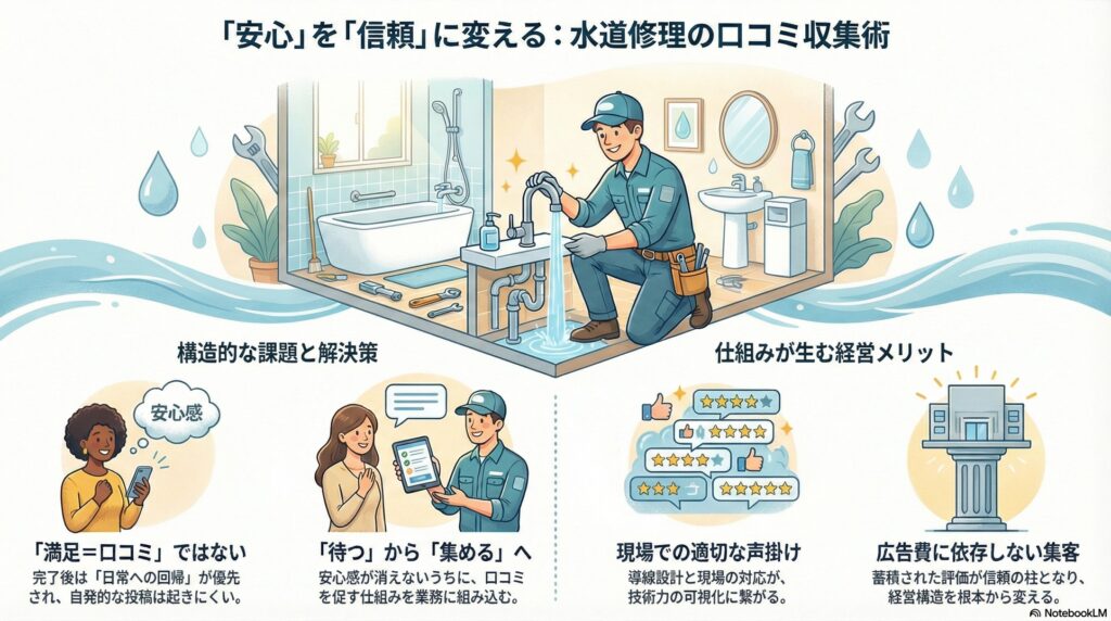 【評判管理】水道修理の口コミ｜技術力はあるのにレビューが増えない「構造的な原因」