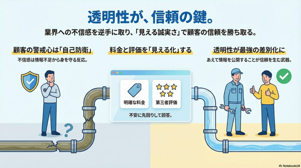 【信頼構築】水道修理と業界不信｜真面目な業者が「ぼったくり」のイメージに巻き込まれる理由