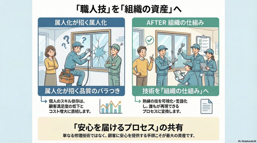 【施工品質】ガラス修理の品質管理と標準化｜職人の腕頼みから抜け出せない本当の理由とは