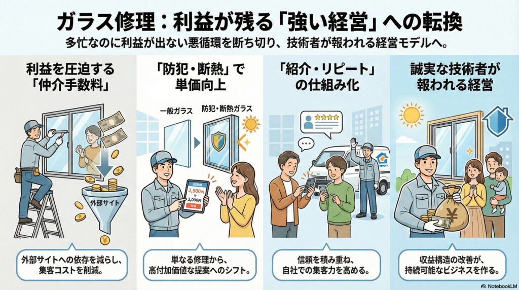 【料金設計】ガラス修理の料金設定と利益率の課題｜腕が良くても利益が残らない収益構造の正体