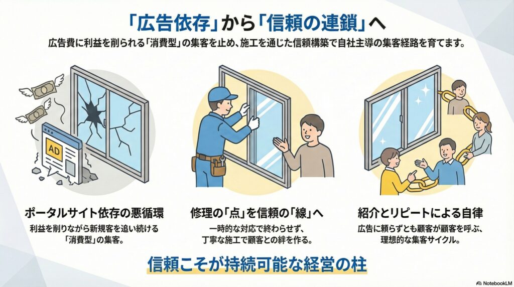 【集客戦略】ガラス屋の集客と広告費の費用対効果｜広告を増やしても楽にならない構造の正体とは