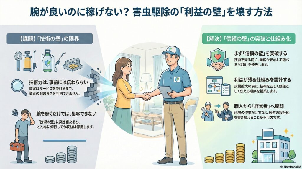 【経営戦略】害虫駆除の事業拡大戦略｜「腕の良さ」が経営成長に直結しない構造を変える