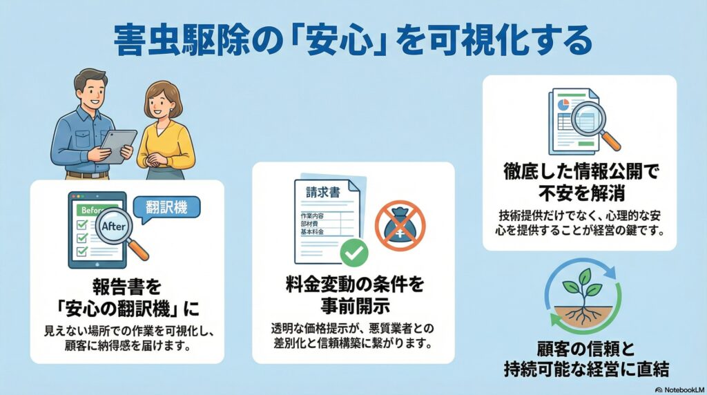 【現場品質】害虫駆除の作業報告書｜「何をやったかわからない」をなくす仕組みの考え方