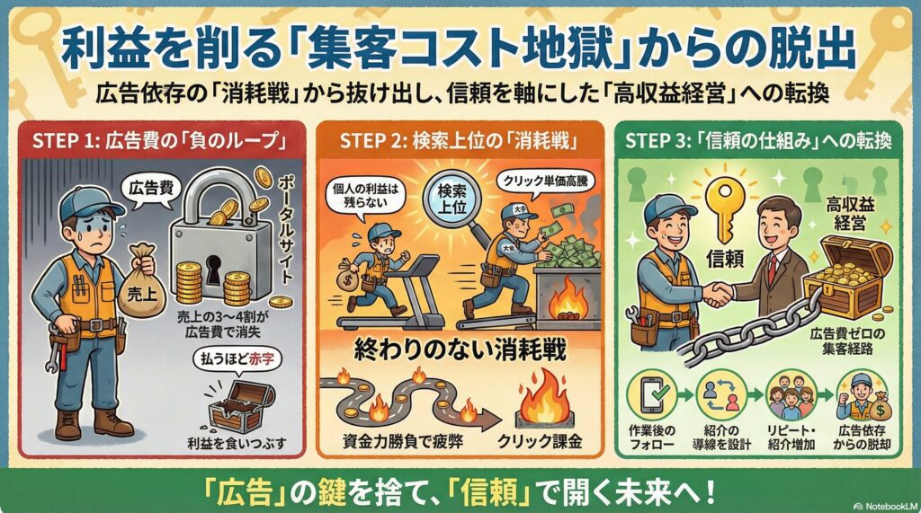 【収益構造】鍵屋の広告費が利益を食い潰す｜集客コスト地獄の正体と脱出の糸口