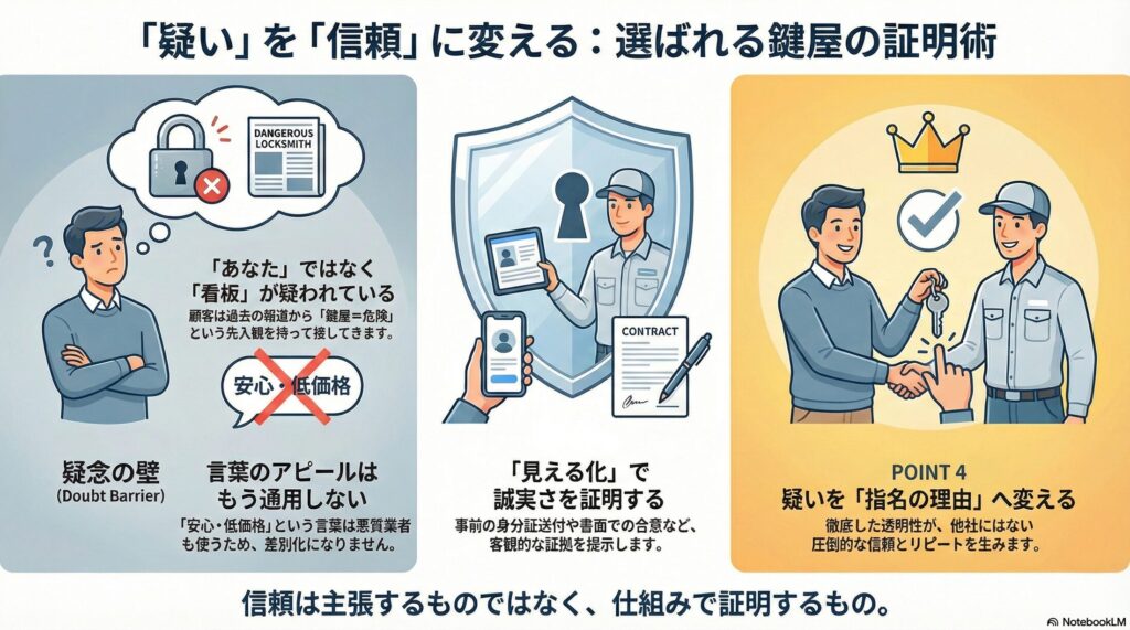 【信頼構築】鍵屋が「ぼったくり」と同じに見られる理由｜悪質業者との差別化を阻む構造